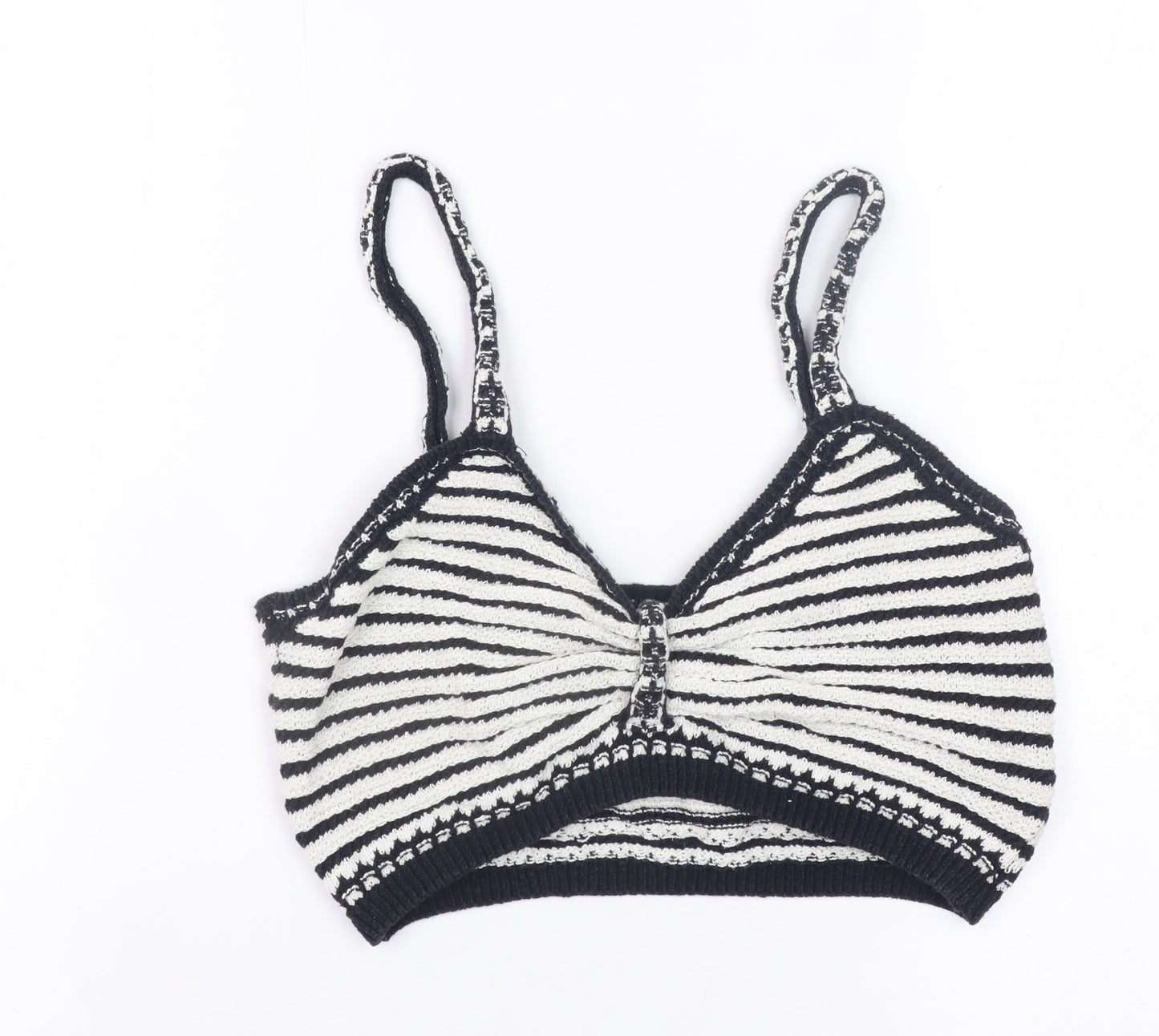Primark Women’s Black White Striped Knit Crop Jumper Top Size S