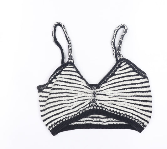 Primark Women’s Black White Striped Knit Crop Jumper Top Size S