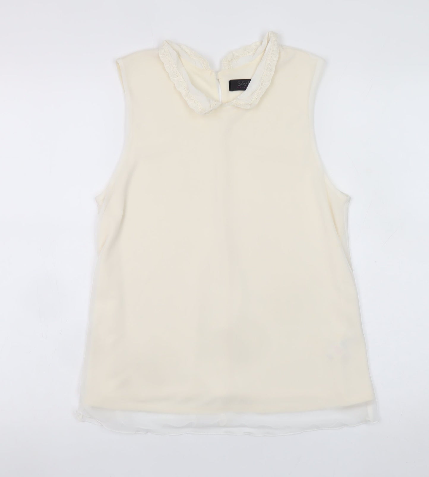 Savida Women’s Ivory Sleeveless Lace Collar Chiffon Blouse UK 12