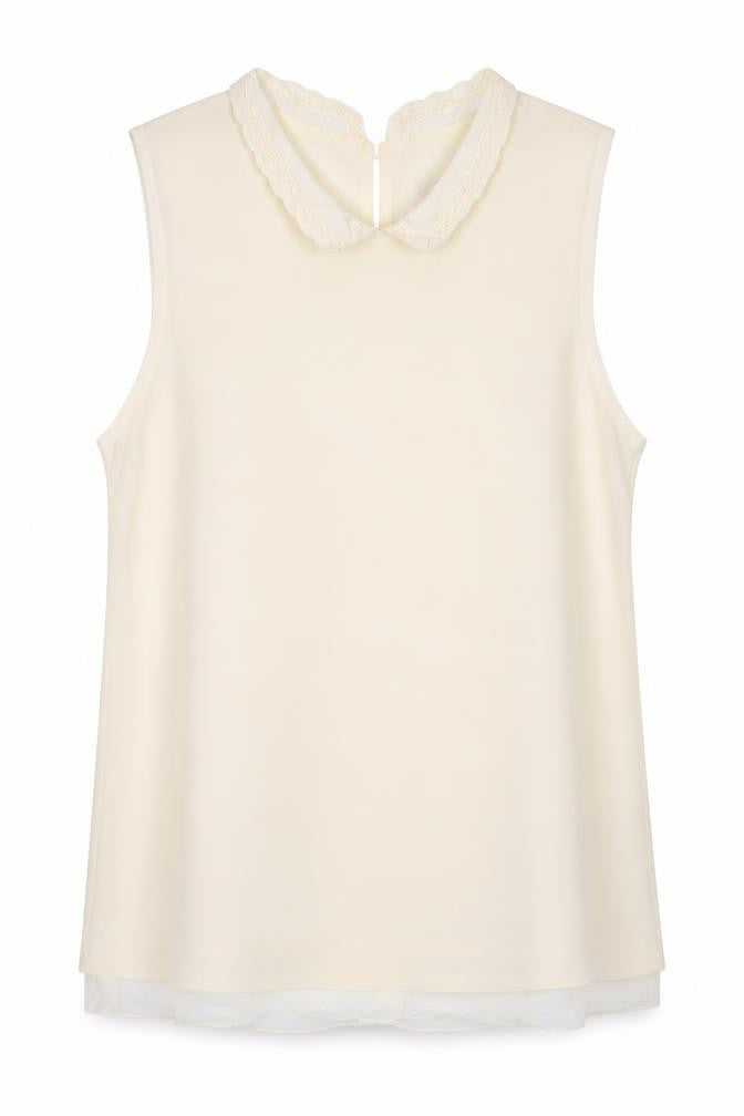 Savida Women’s Ivory Sleeveless Lace Collar Chiffon Blouse UK 12