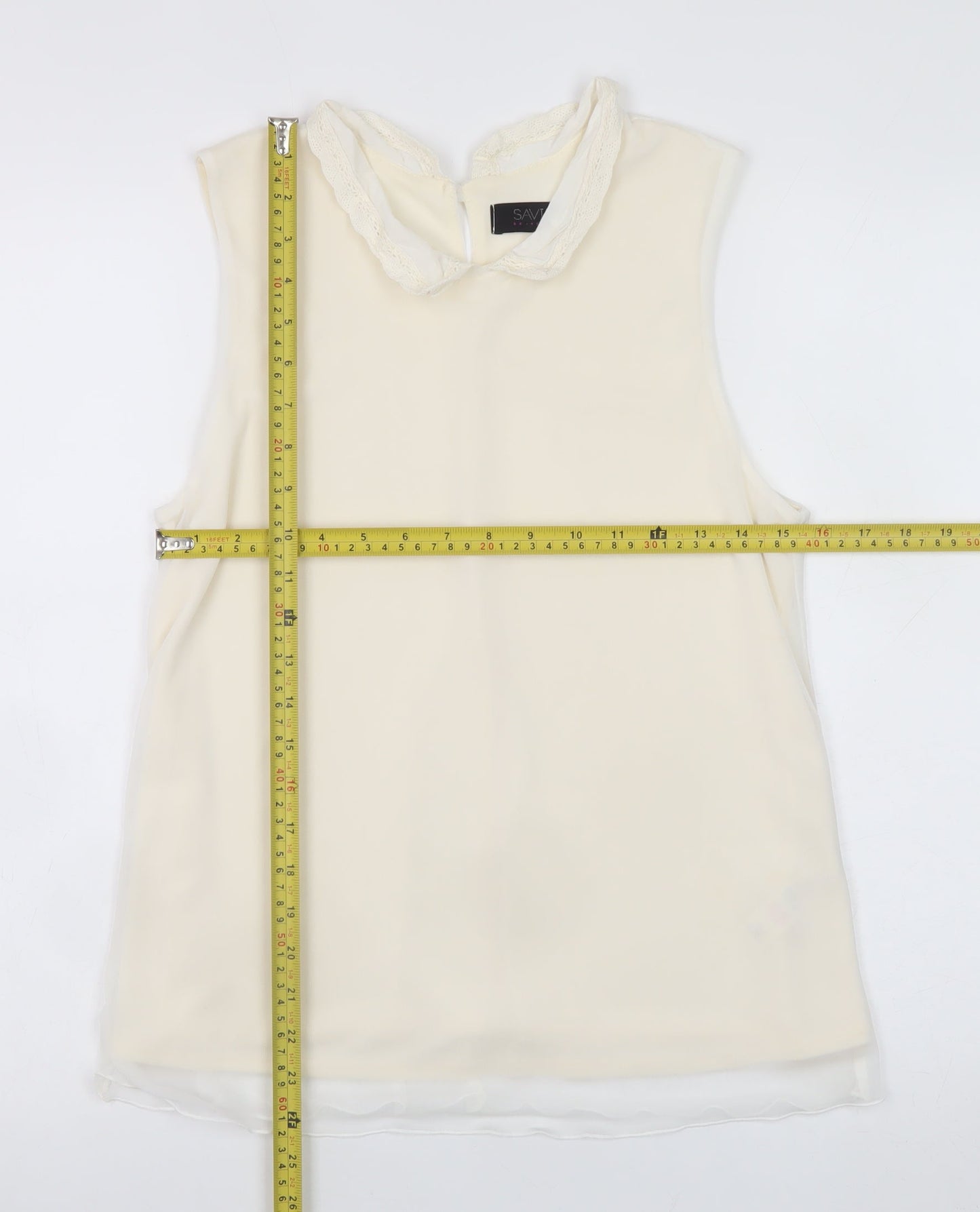 Savida Women’s Ivory Sleeveless Lace Collar Chiffon Blouse UK 12