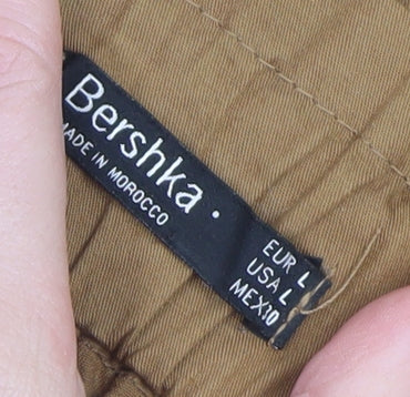 Bershka Womens Brown High Waist Cargo Trousers L 14 Belted Cotton Blend