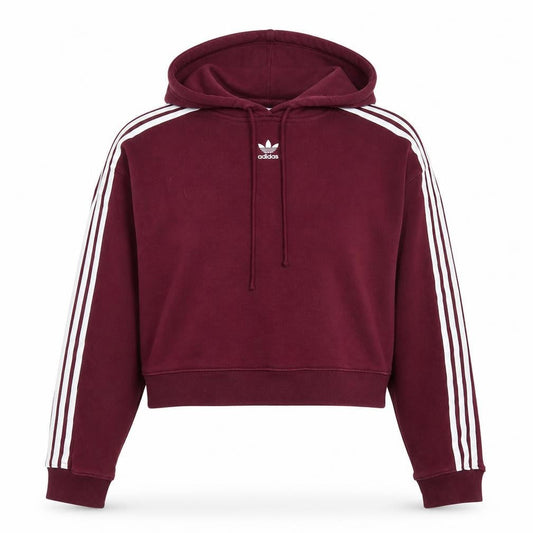 Adidas Women Burgundy 3-Stripes Cropped Hoodie Size 10 Cotton
