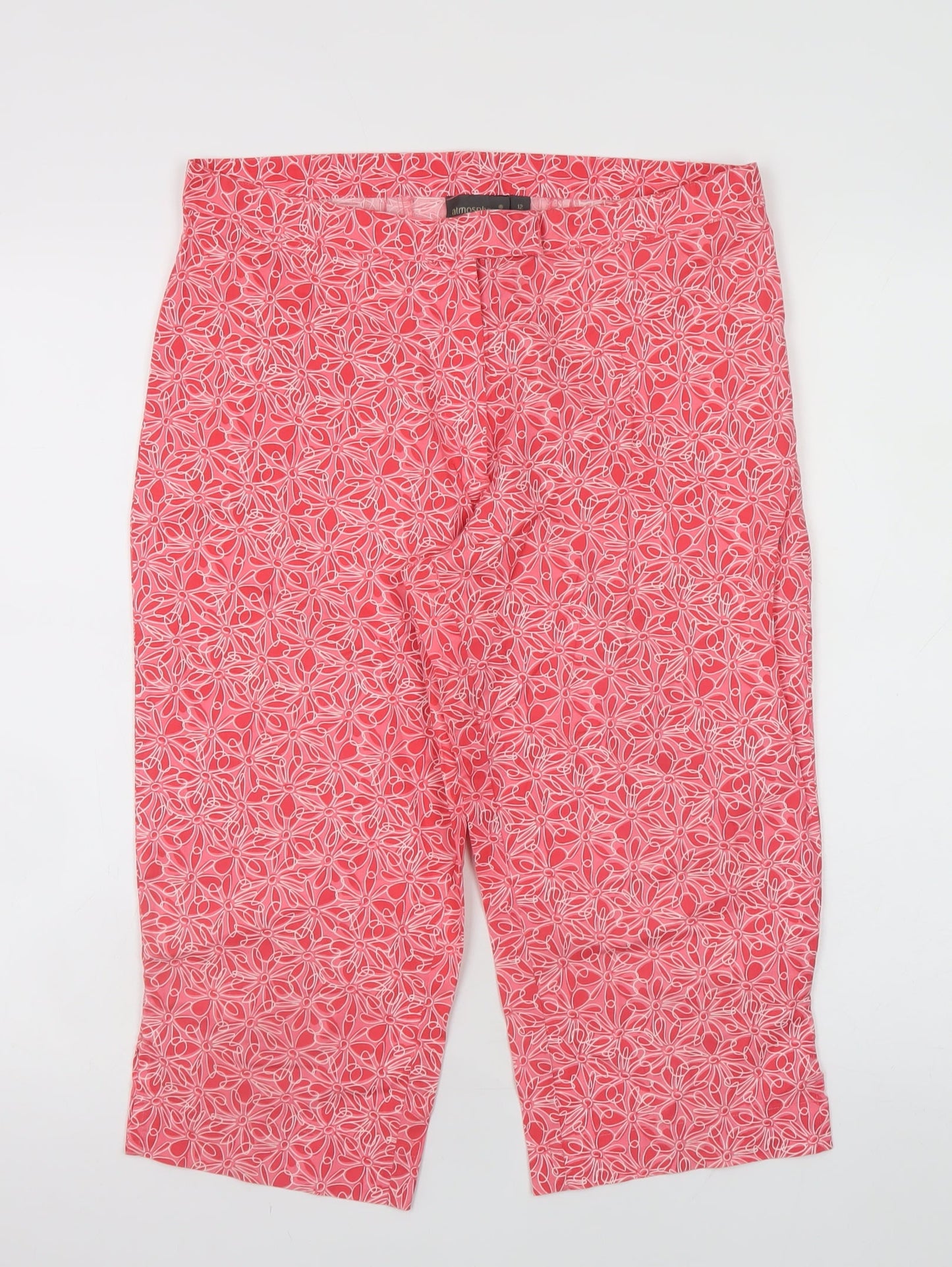 Atmosphere Womens Pink Floral Cropped Trousers Size 12 Cotton Blend