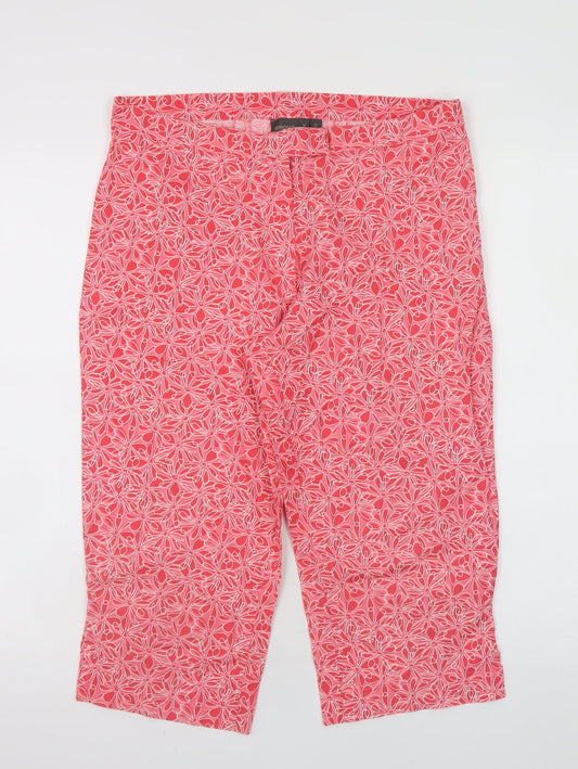 Atmosphere Womens Pink Floral Cropped Trousers Size 12 Cotton Blend