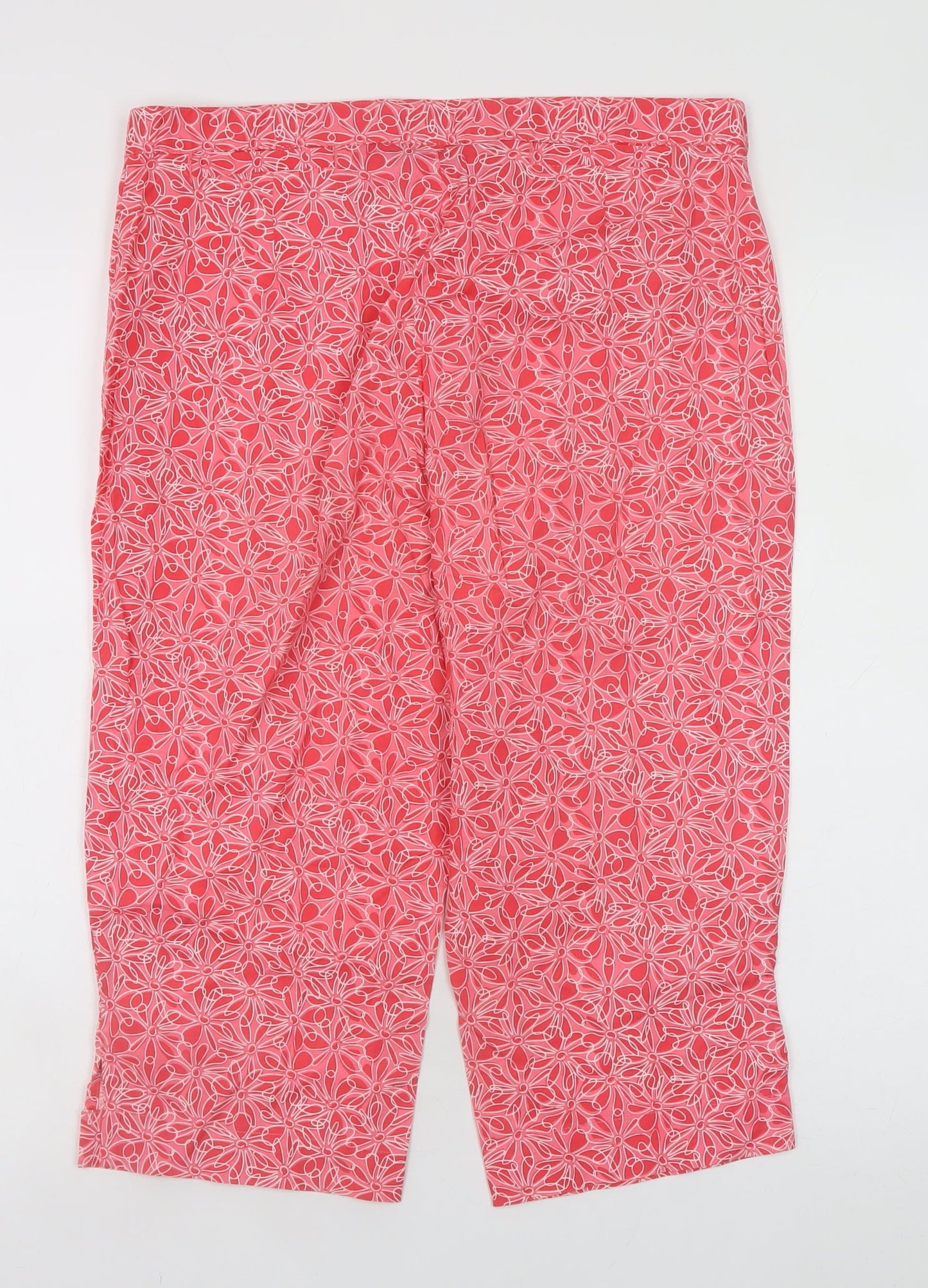 Atmosphere Womens Pink Floral Cropped Trousers Size 12 Cotton Blend
