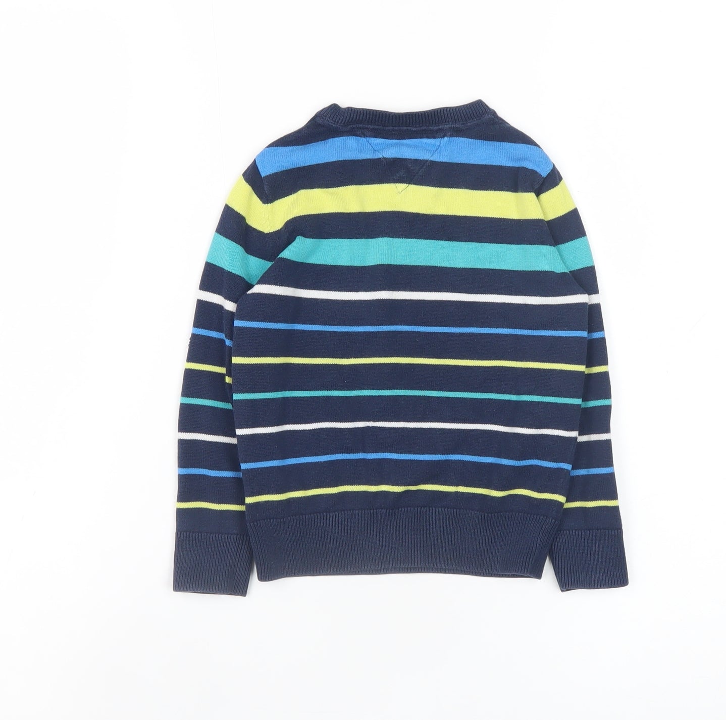 Tommy Hilfiger Boys Blue Striped V-Neck Cotton Jumper 3 Years