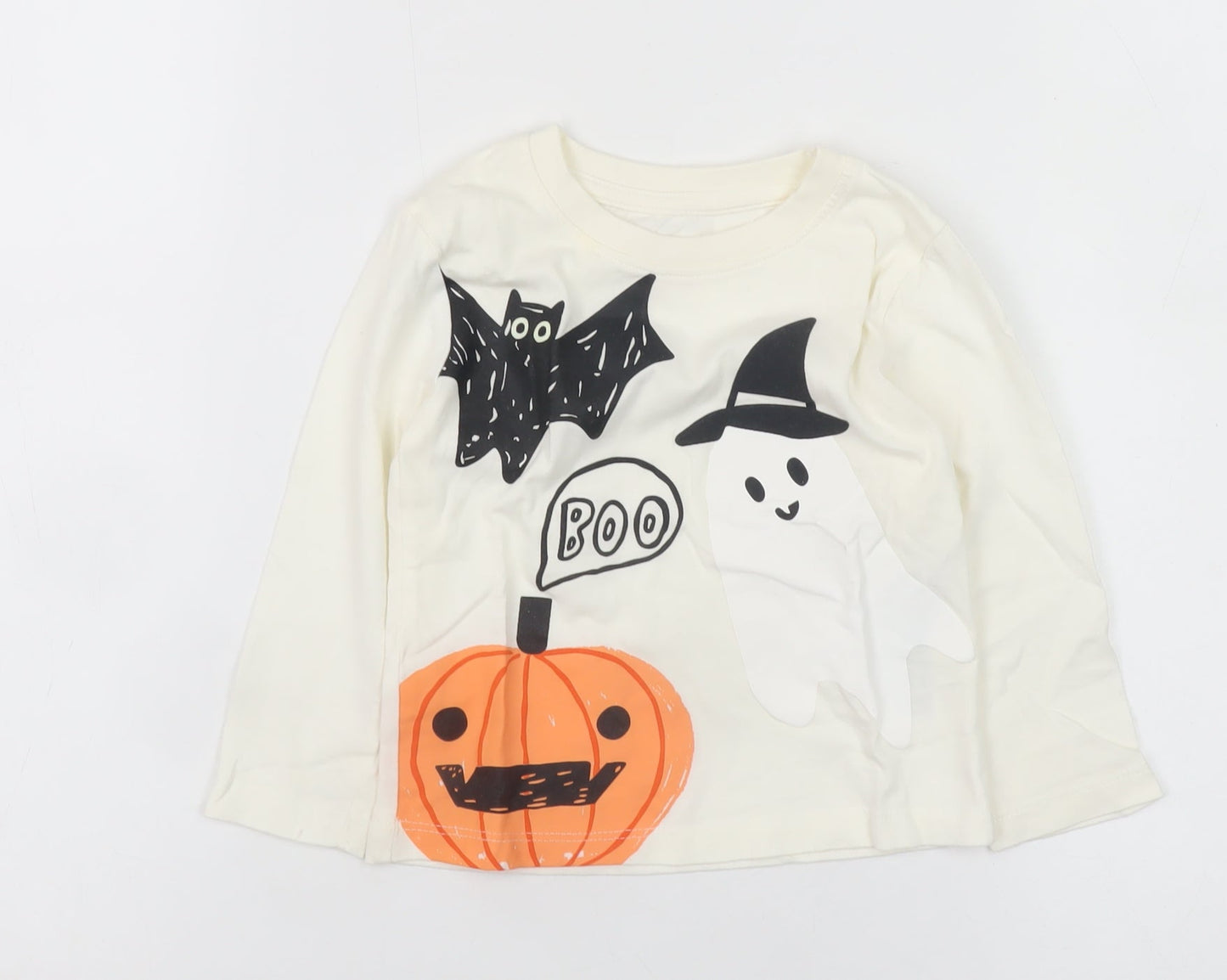 Primark Girls Ivory Halloween Ghost Pumpkin Long Sleeve T-Shirt 2XS