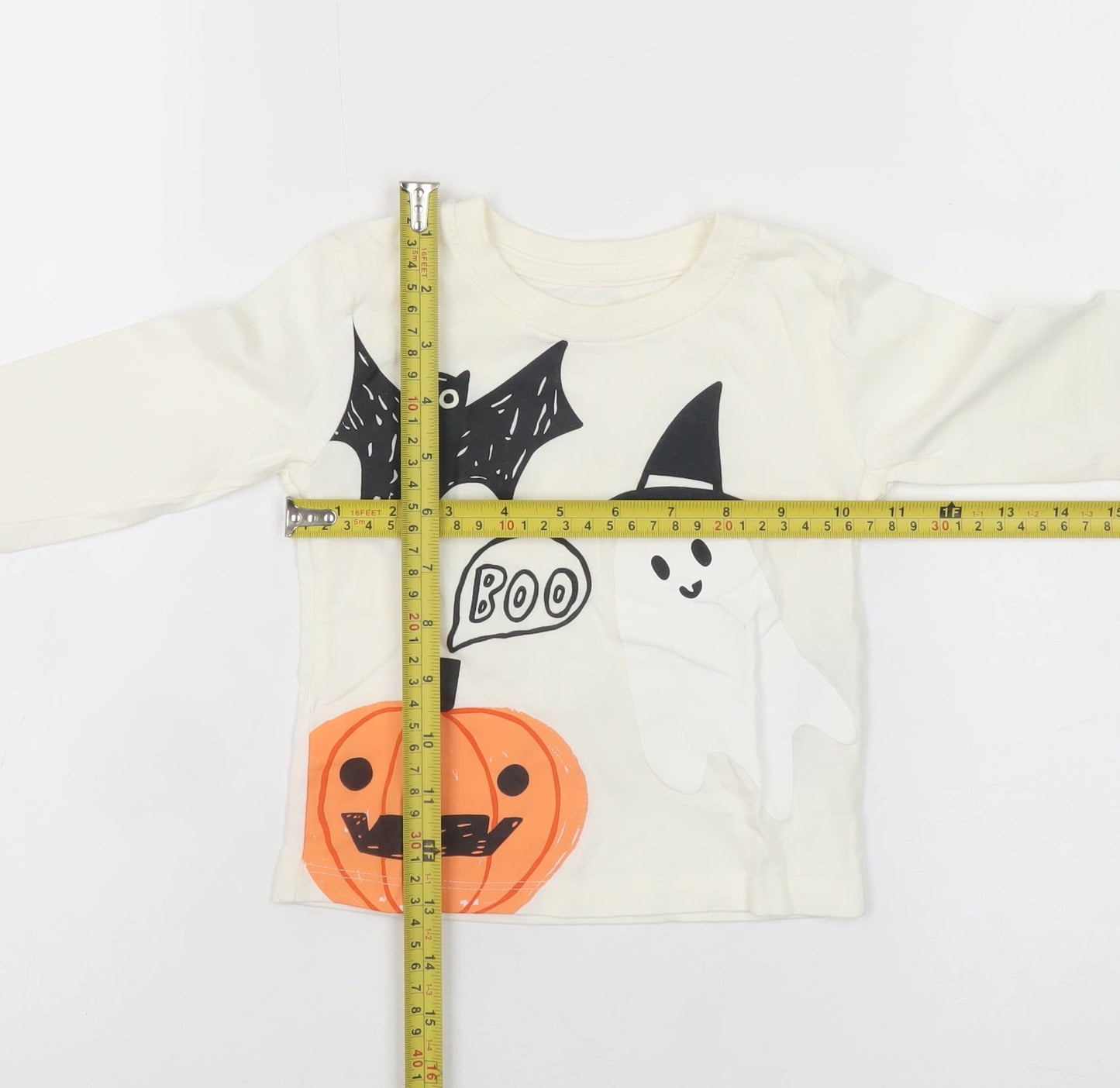 Primark Girls Ivory Halloween Ghost Pumpkin Long Sleeve T-Shirt 2XS