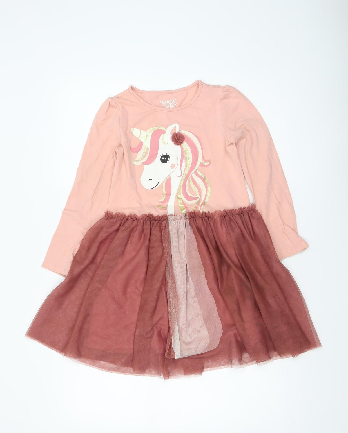 C&A Girls Pink Unicorn Tutu Dress Long Sleeve Size 9 Years