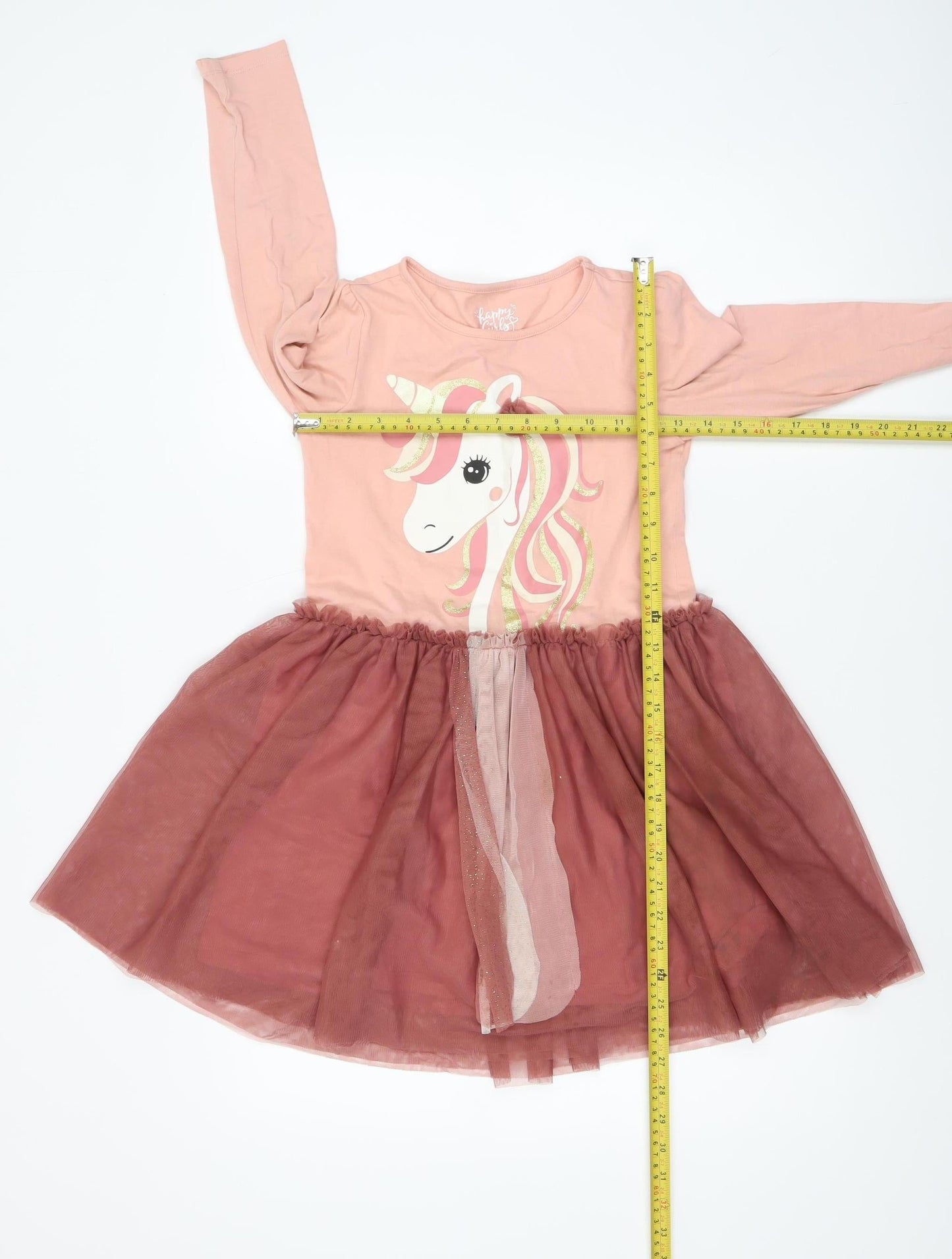 C&A Girls Pink Unicorn Tutu Dress Long Sleeve Size 9 Years