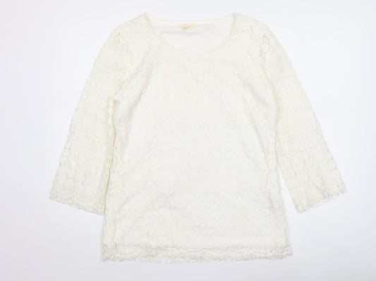 Adiva Ivory Lace 3/4 Sleeve Women’s Blouse Size M