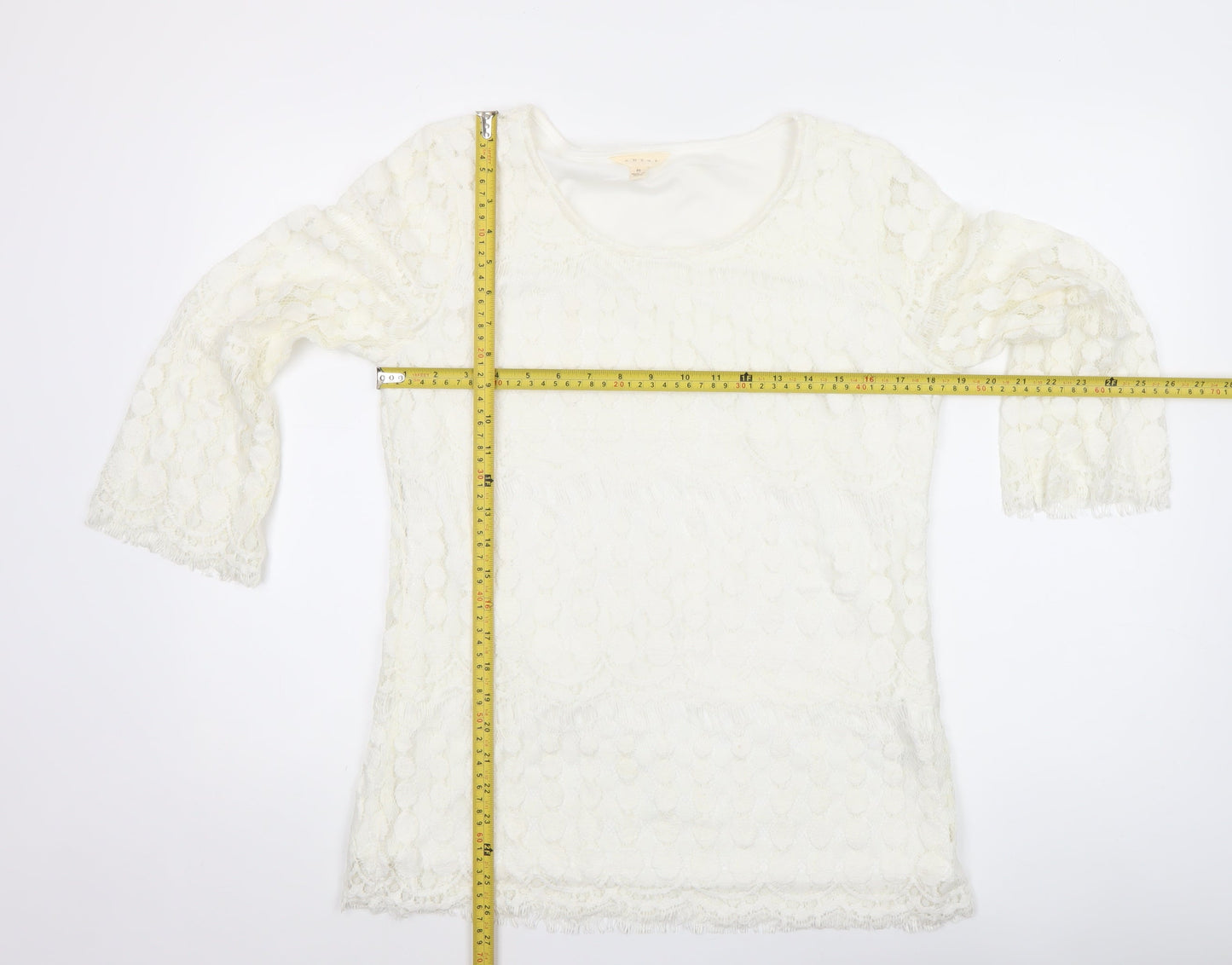 Adiva Ivory Lace 3/4 Sleeve Women’s Blouse Size M