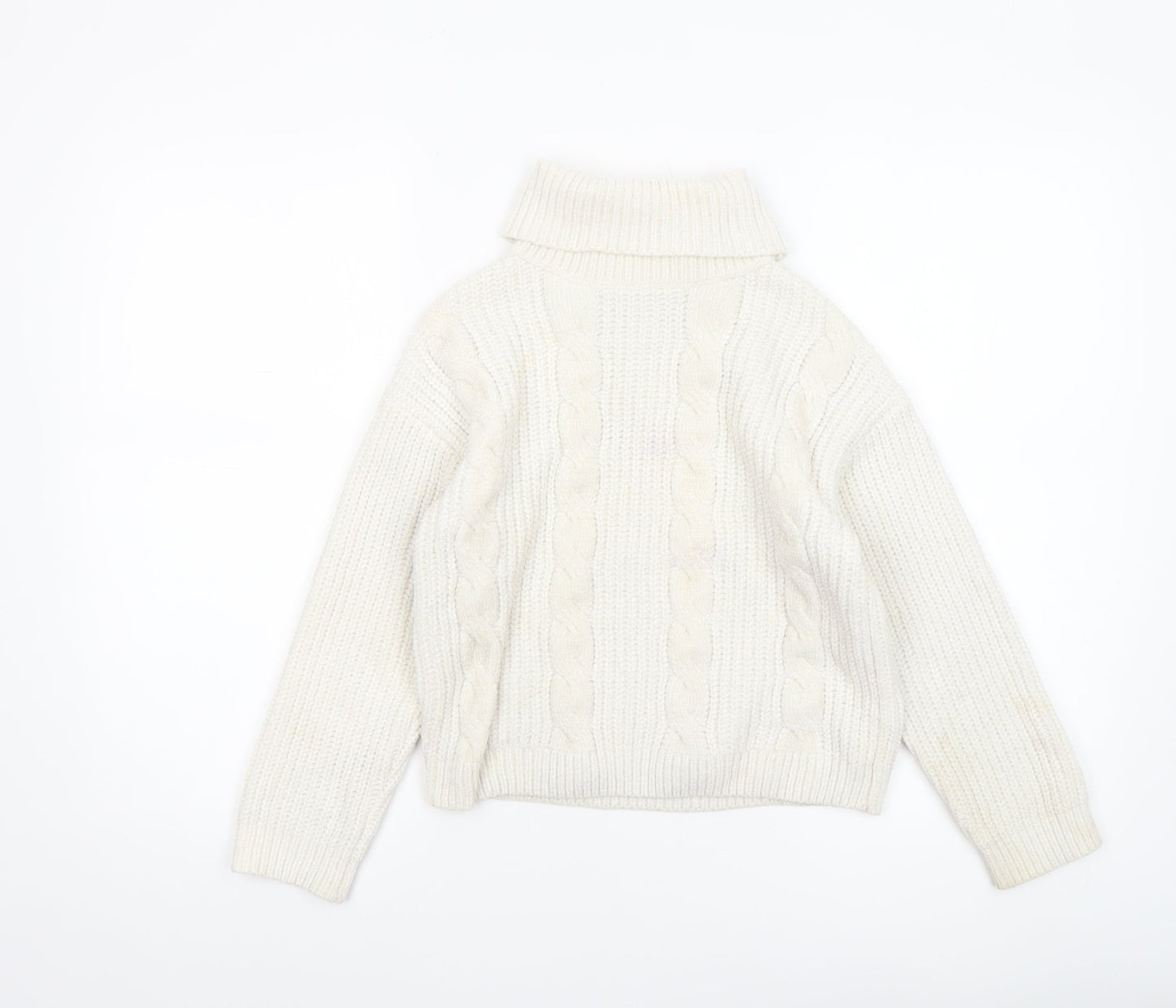 Primark Girls Ivory Cable Knit Roll Neck Pullover Jumper 8-9 Years