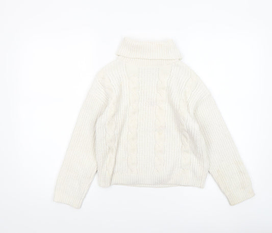 Primark Girls Ivory Cable Knit Roll Neck Pullover Jumper 8-9 Years