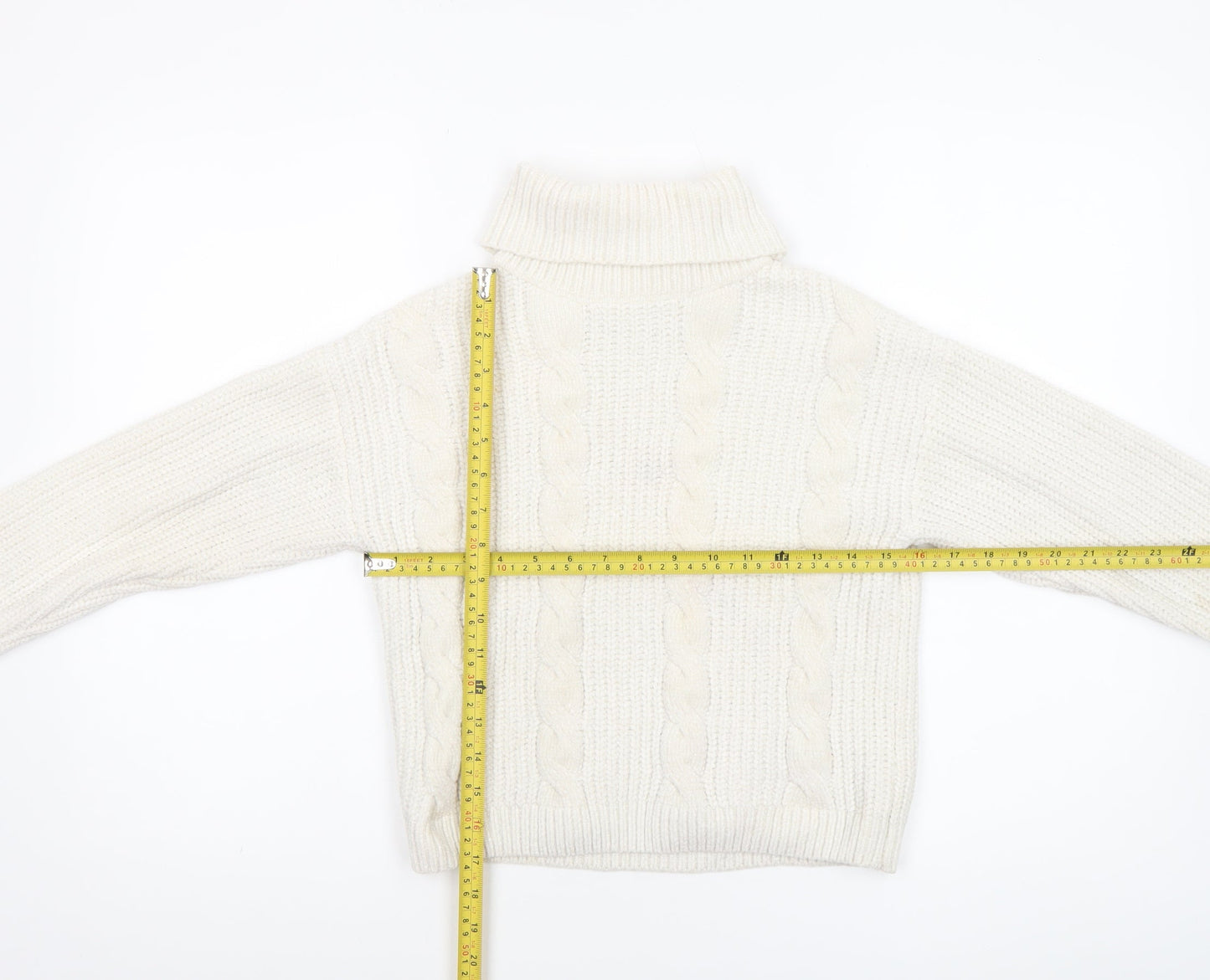 Primark Girls Ivory Cable Knit Roll Neck Pullover Jumper 8-9 Years