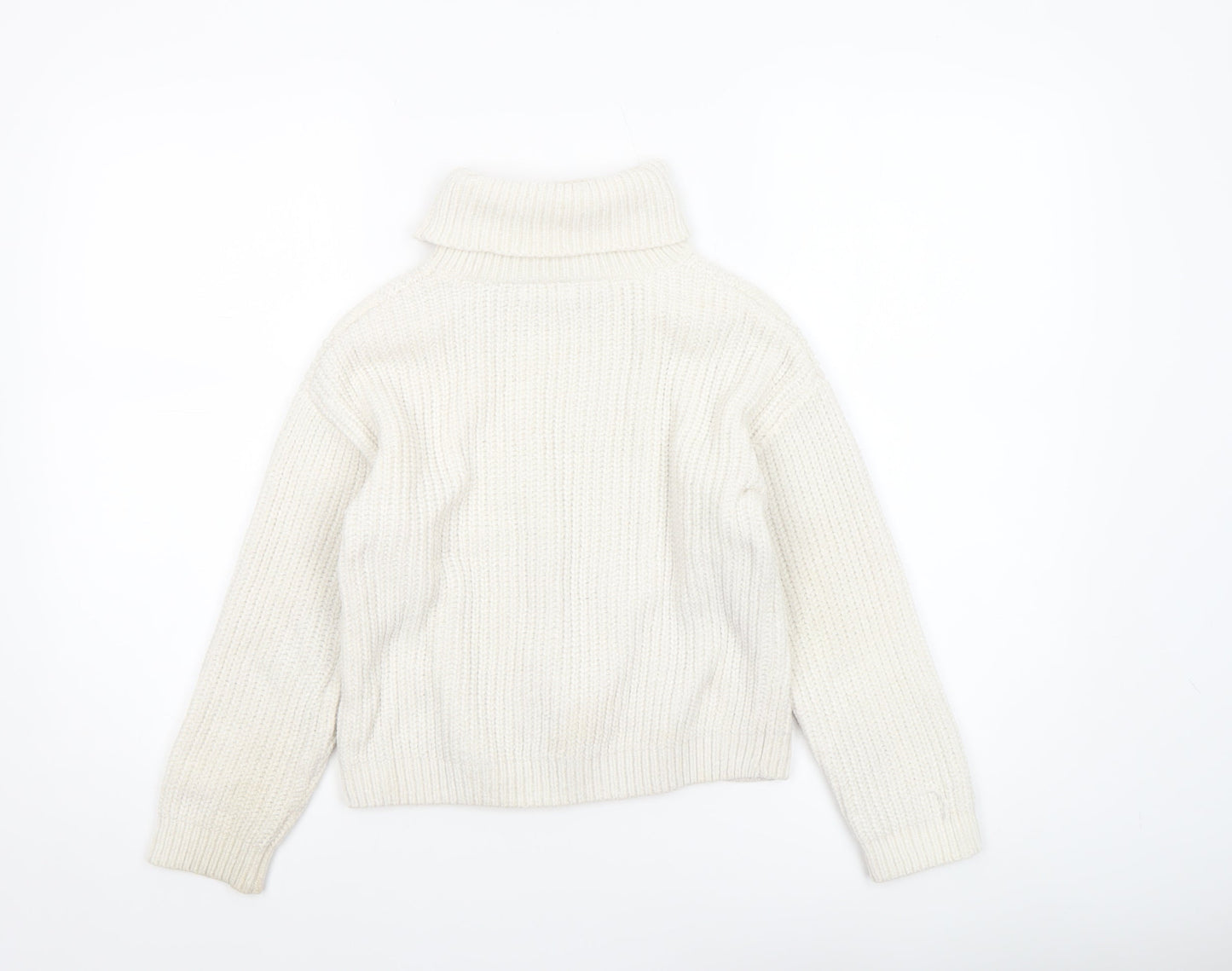 Primark Girls Ivory Cable Knit Roll Neck Pullover Jumper 8-9 Years