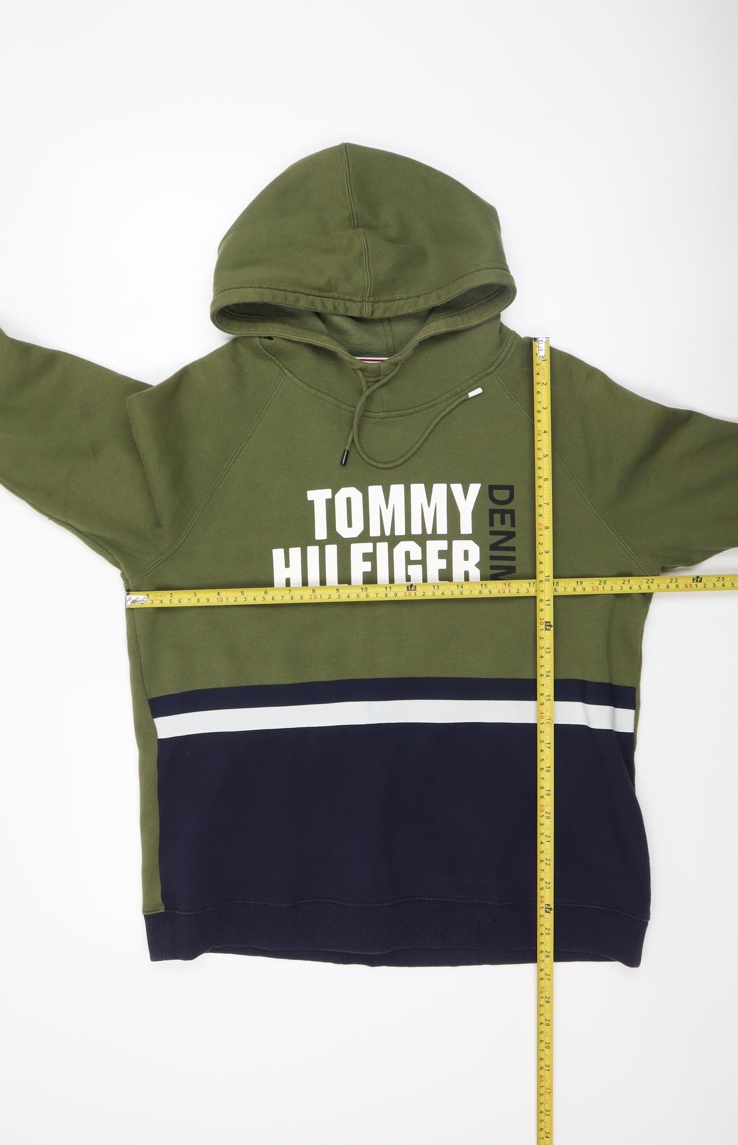 Tommy Hilfiger Mens Green Pullover Hoodie M Fleece Logo Sweatshirt