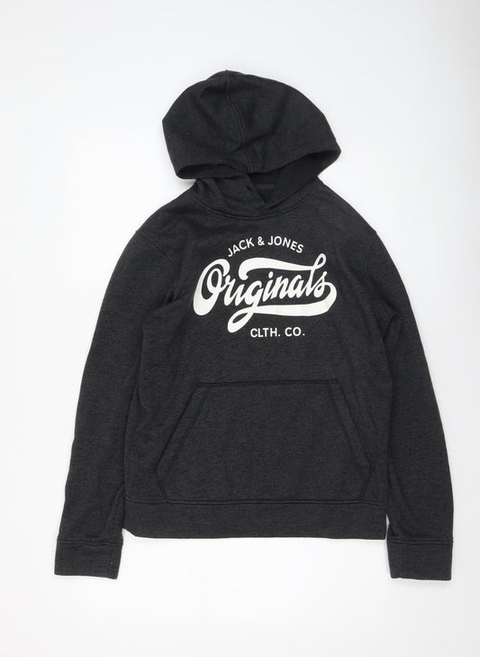 Jack & Jones Mens Black Pullover Hoodie S Graphic Print Originals