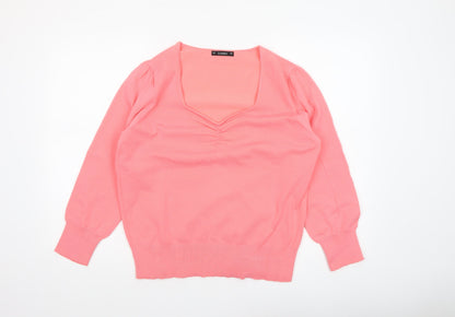 Additional front view of Dunnes Women Pink V-Neck 3/4 Sleeve jumper, size L