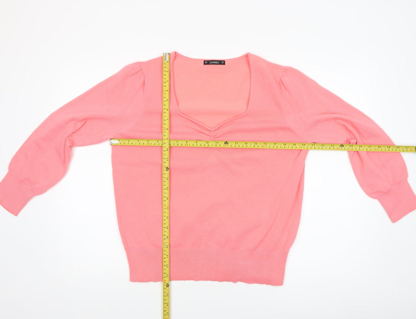 Dunnes Women Pink V-Neck 3/4 Sleeve Pullover Jumper Size L