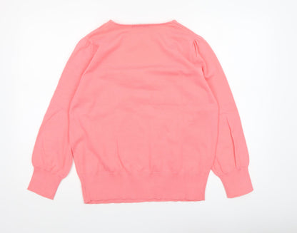 Close-up detail of Dunnes Women Pink V-Neck 3/4 Sleeve jumper, size L