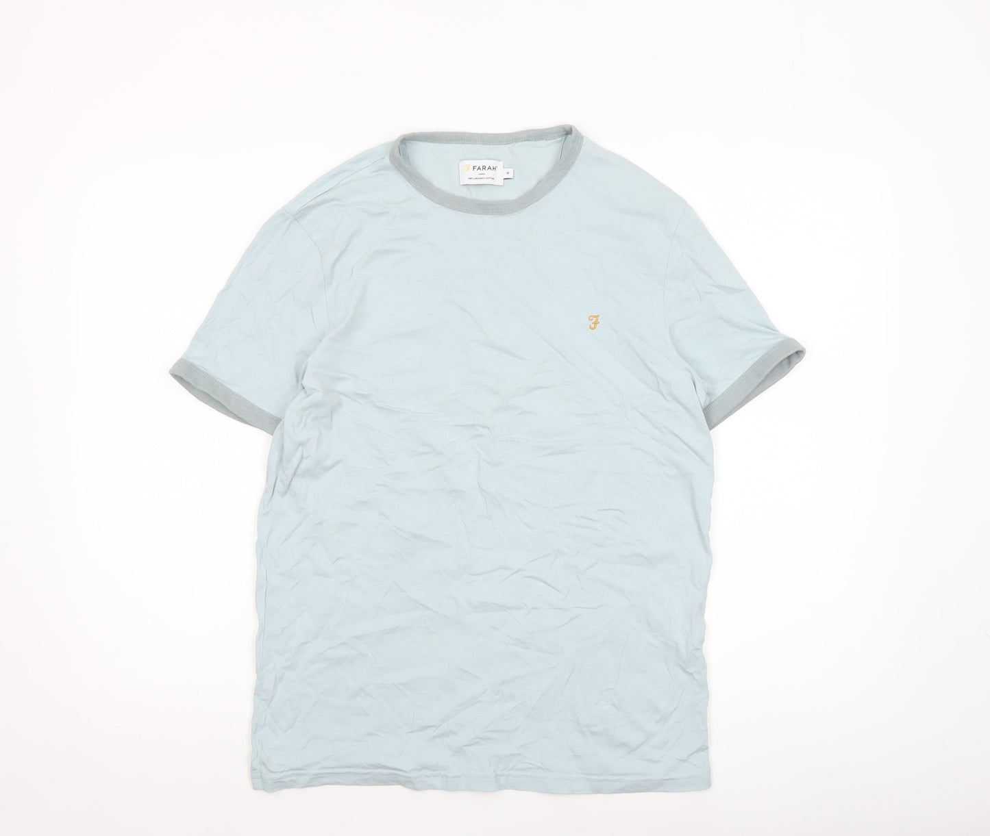 Farah Men Blue Organic Cotton Crew Neck Short Sleeve T-Shirt Size M
