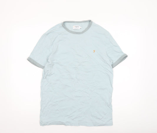 Farah Men Blue Organic Cotton Crew Neck Short Sleeve T-Shirt Size M