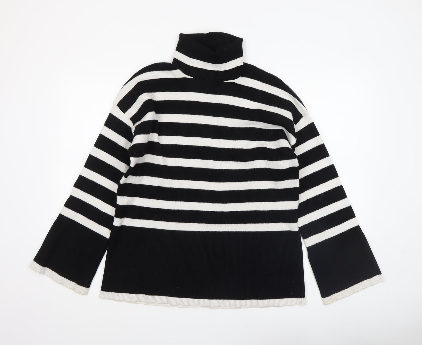 Michelle Keegan Women's Black Stripe Roll Neck Jumper M