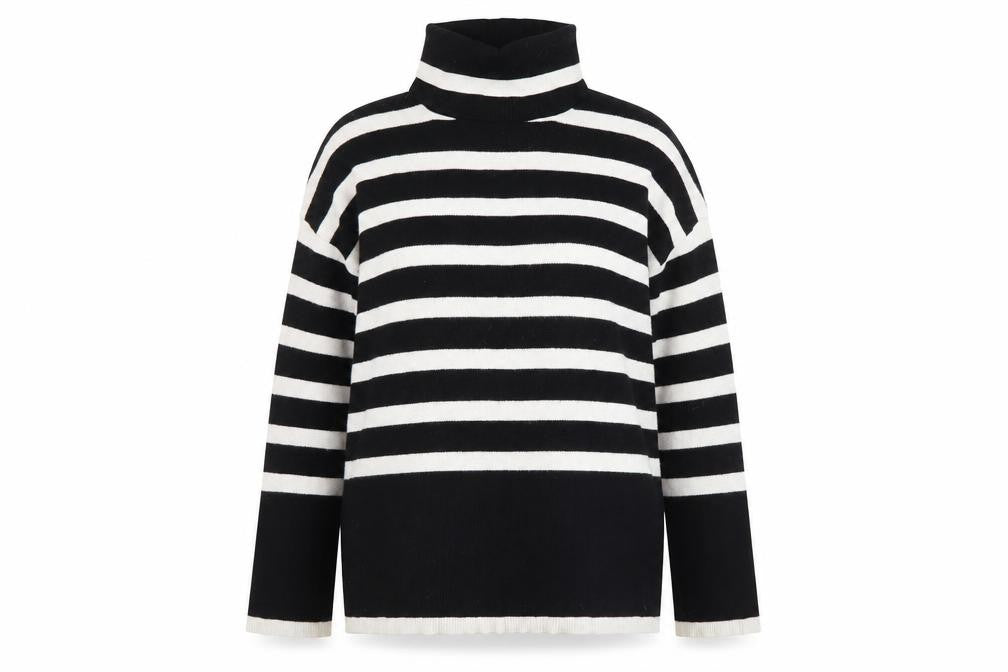 Michelle Keegan Women's Black Stripe Roll Neck Jumper M