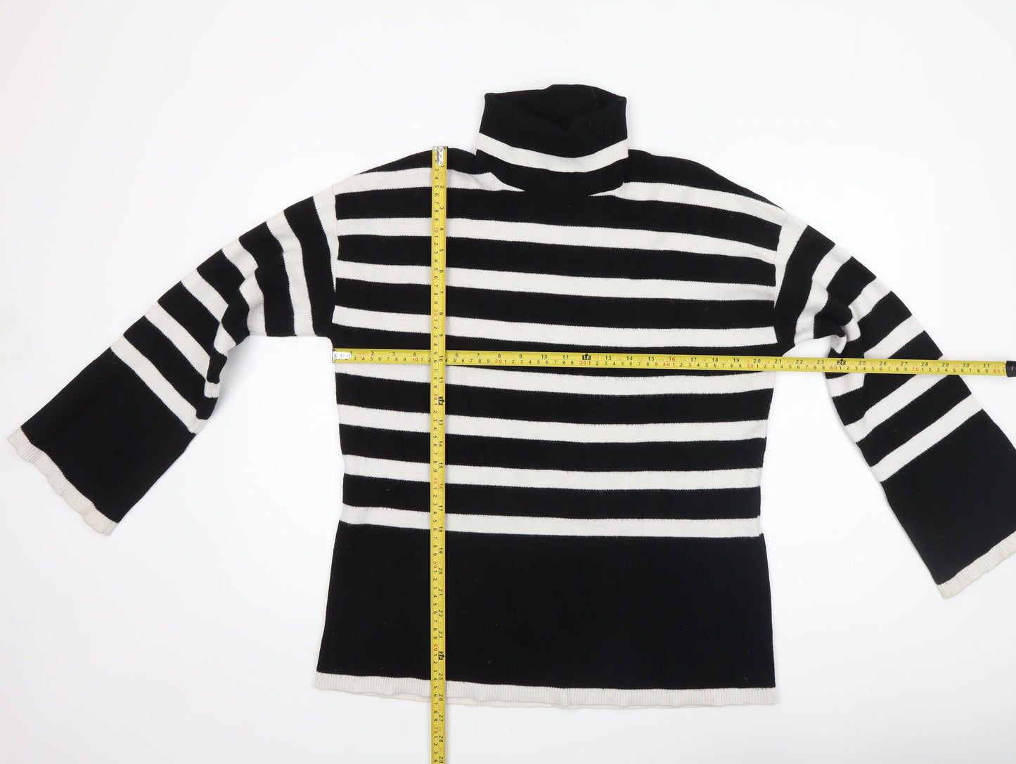 Michelle Keegan Women's Black Stripe Roll Neck Jumper M