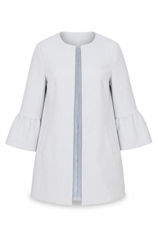 New Look Women’s Grey Mid-Length Ruffle Sleeve Open Coat Size 12