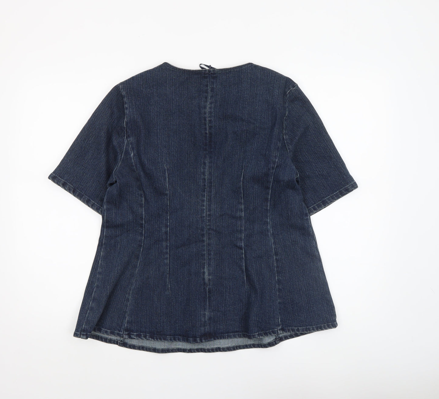 Savida Women Blue Denim V-Neck Short Sleeve Blouse UK 14
