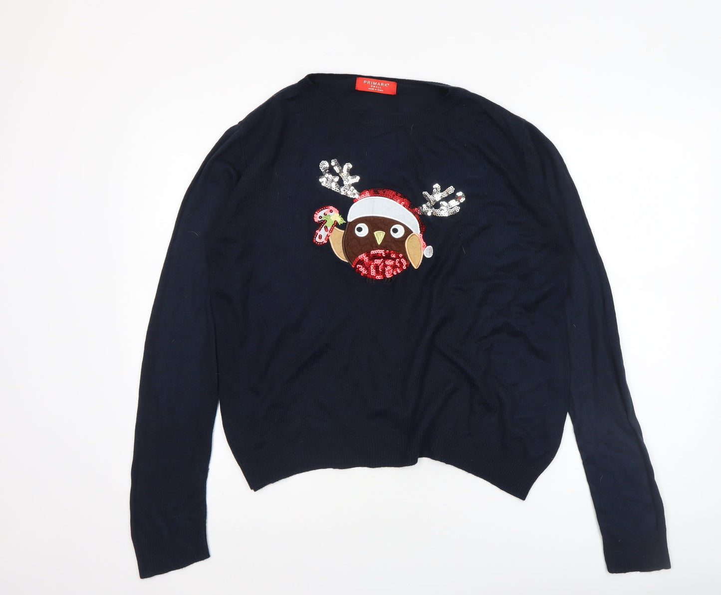 Primark Women's Blue Christmas Sequin Pullover Jumper Size S