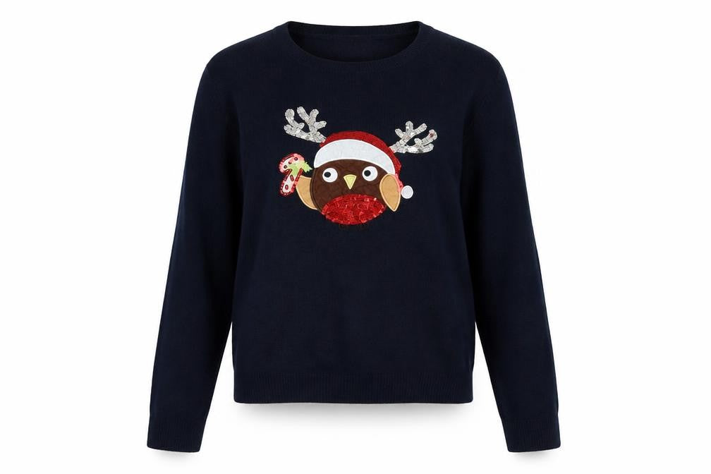 Primark Women's Blue Christmas Sequin Pullover Jumper Size S