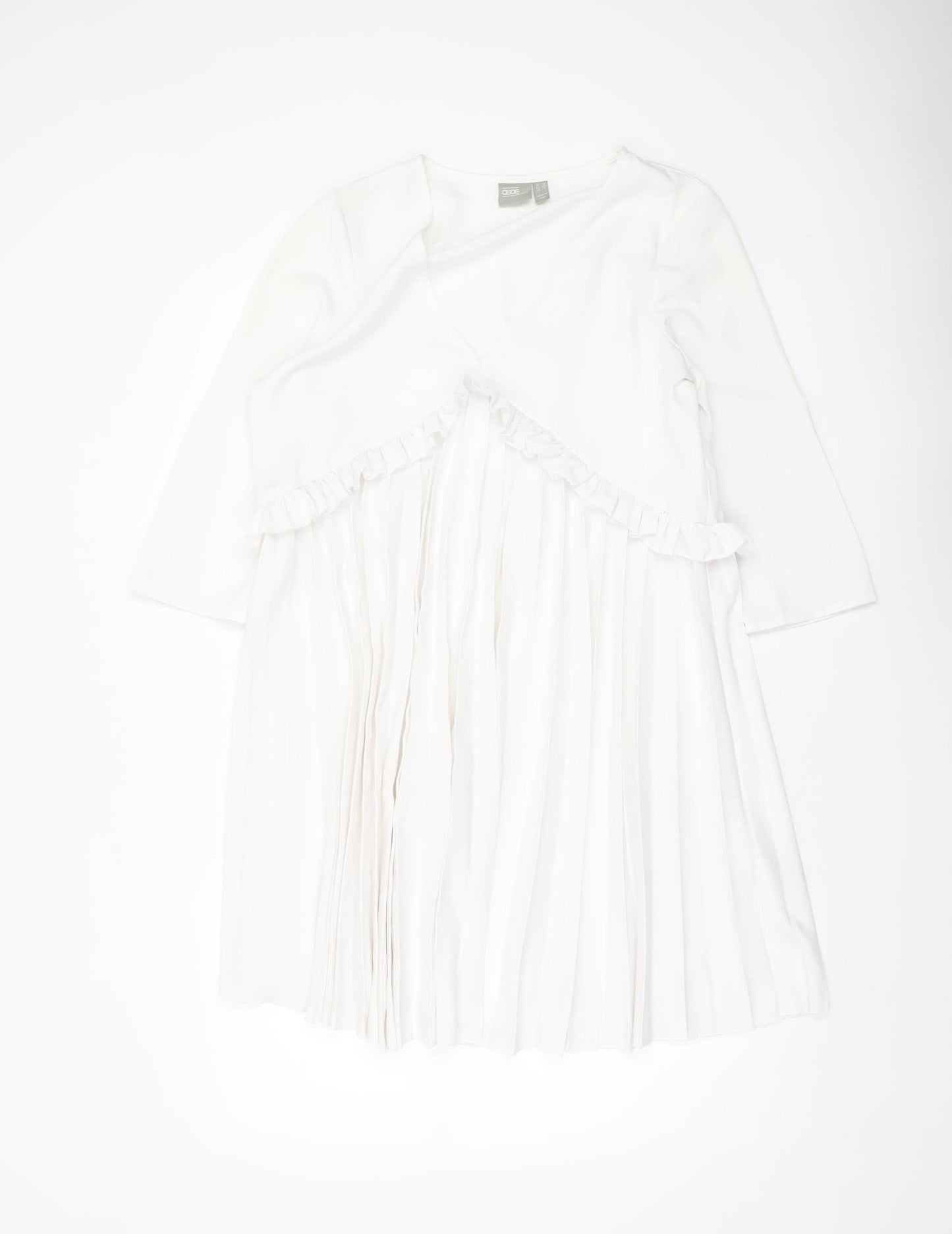 ASOS Women White Size 10 Wrap Pleated Ruffle Long Sleeve Dress