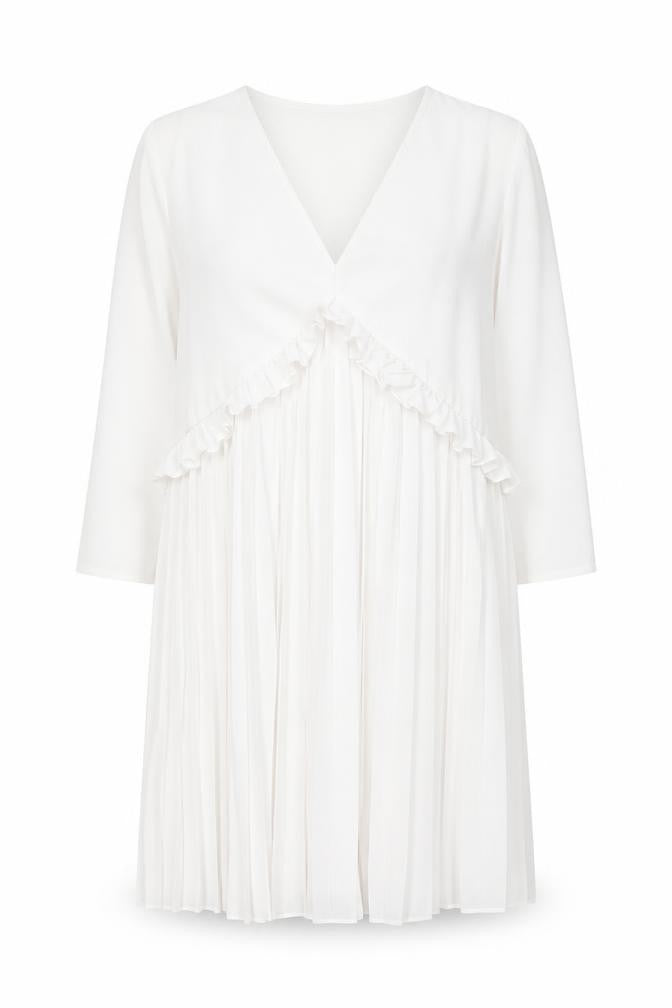 ASOS Women White Size 10 Wrap Pleated Ruffle Long Sleeve Dress