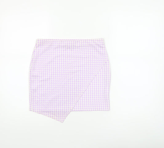 Boohoo Women’s Purple Houndstooth Pencil Mini Skirt Size 10
