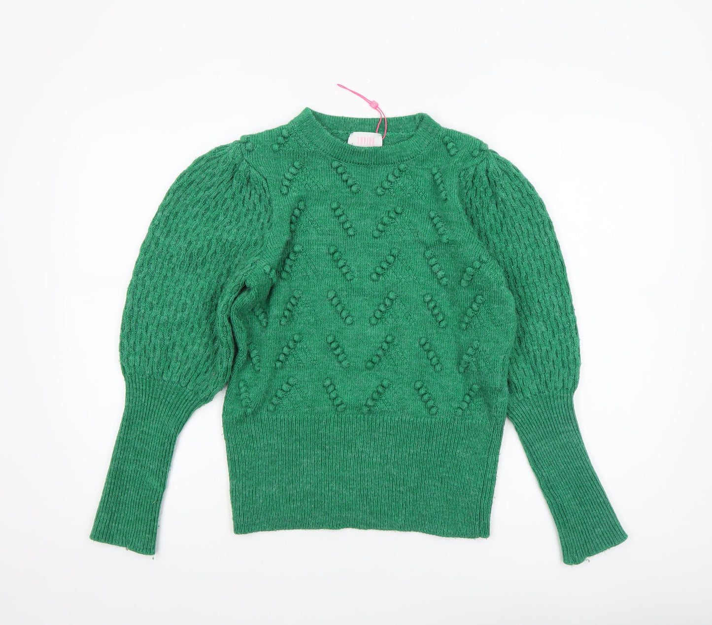 Savida Women Green Cable-Knit Puff Sleeve Jumper Size 10