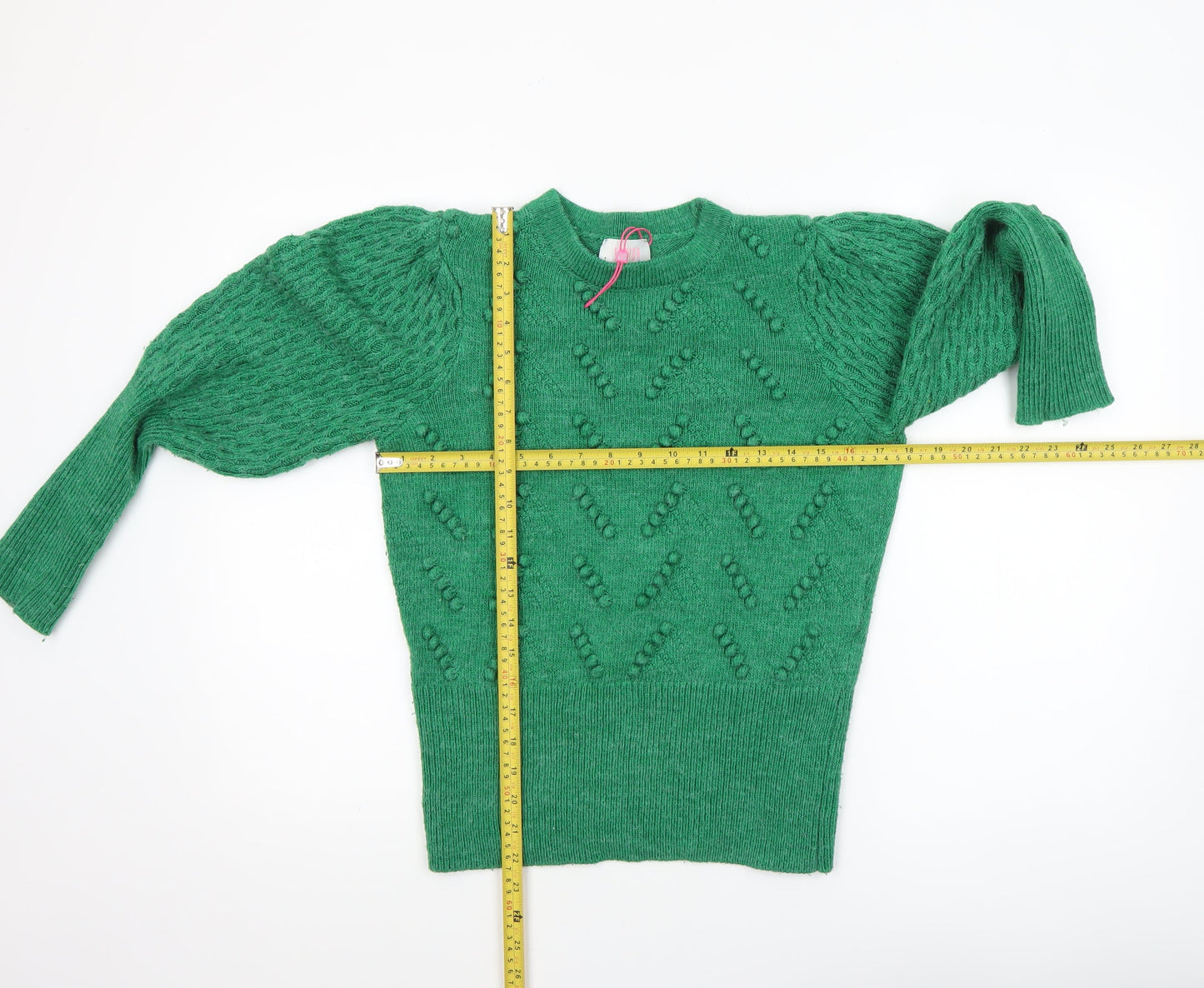 Savida Women Green Cable-Knit Puff Sleeve Jumper Size 10