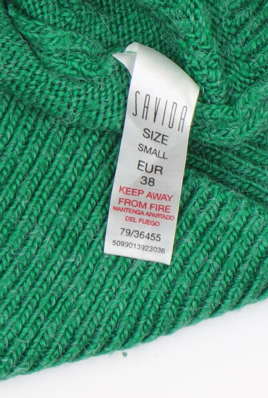 Savida Women Green Cable-Knit Puff Sleeve Jumper Size 10