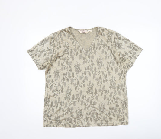 Honor Millburn at EWM Women’s Beige Floral V-Neck Short Sleeve T-Shirt Size 18