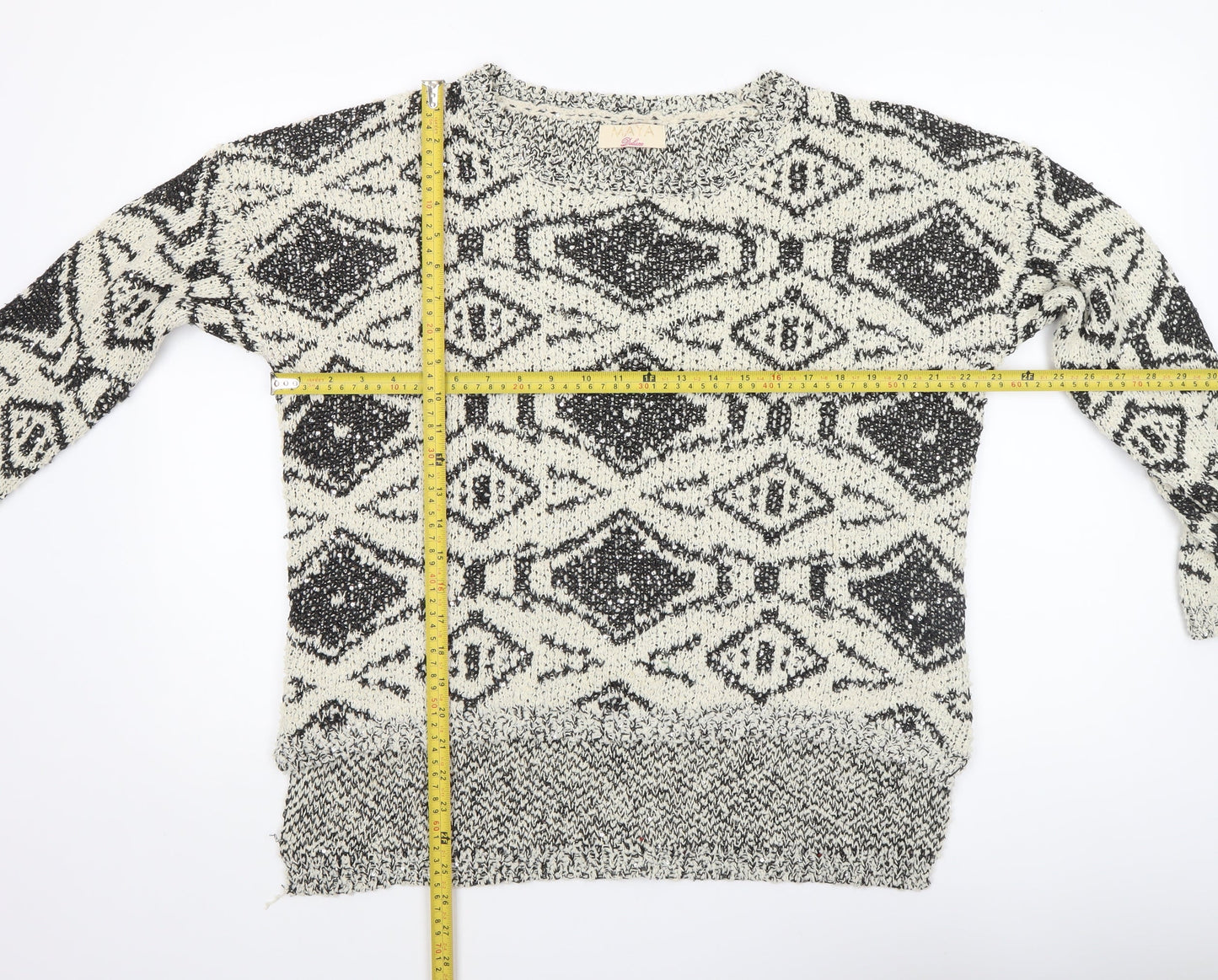 Maya Women’s Black & White Aztec Knit Pullover Jumper Size M