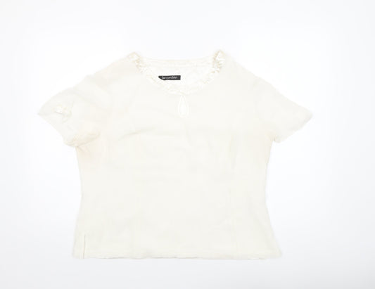 Jacques Vert Women’s Ivory Beaded Short Sleeve Satin Blouse Size 16