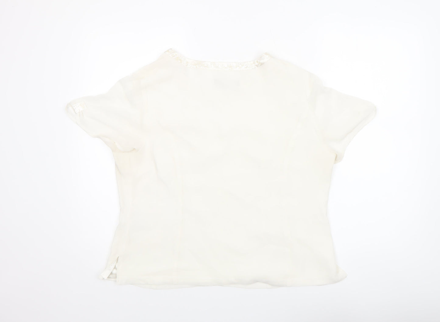 Jacques Vert Women’s Ivory Beaded Short Sleeve Satin Blouse Size 16
