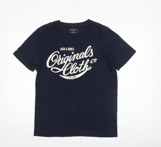 Jack & Jones Men Blue Graphic Print T-Shirt L Regular Fit