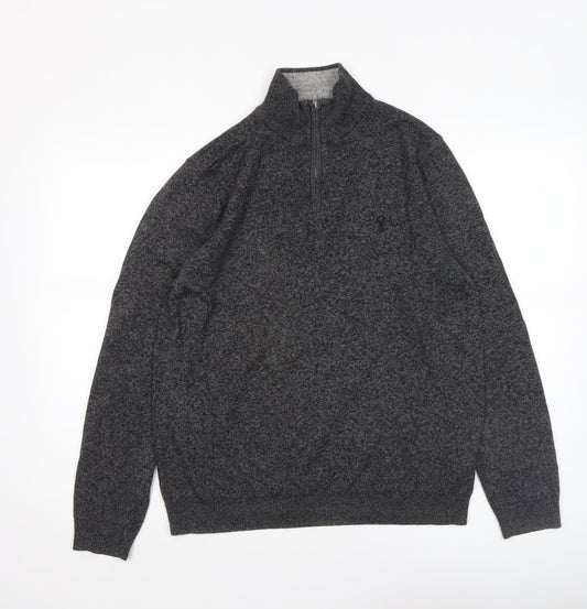 Next Men’s Grey 1/4 Zip High Neck Cotton Jumper Size M