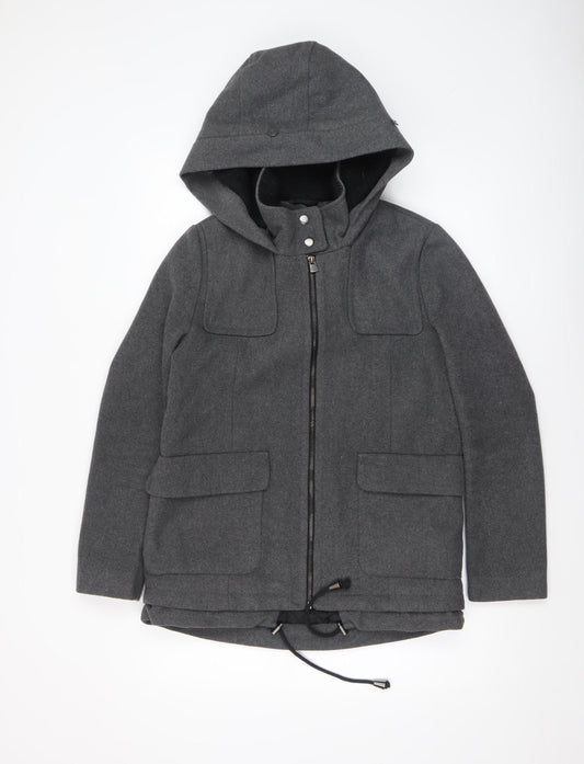 Atmosphere Women Grey Hooded Wool Blend Parka Jacket Size 8
