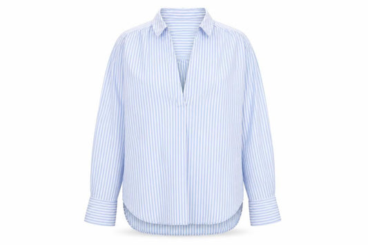 Paul Costelloe Women Blue Striped Cotton Long Sleeve Blouse Size S