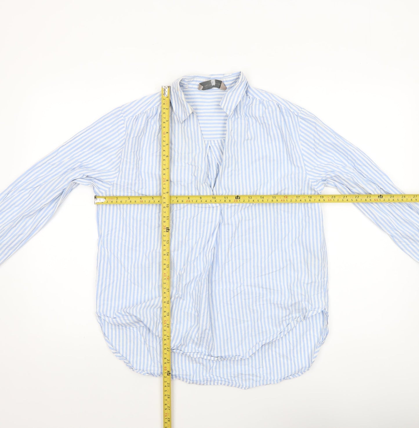 Paul Costelloe Women Blue Striped Cotton Long Sleeve Blouse Size S